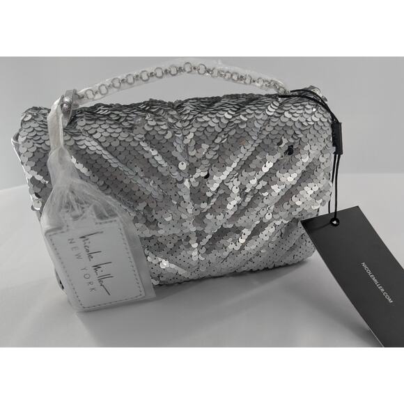 Silver Sequin Shoulder Bag Clutch Purse - Picture 12 of 12